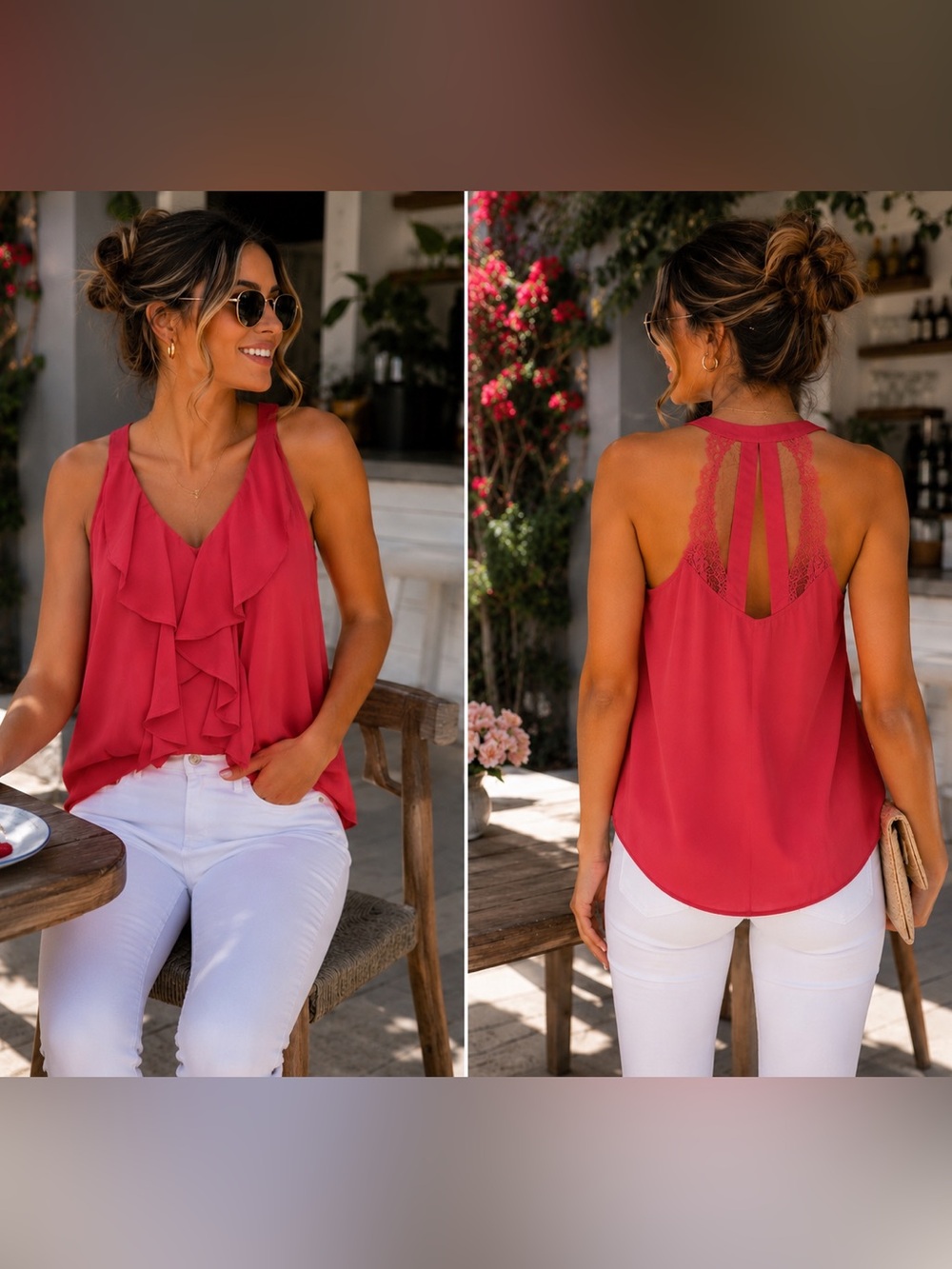 LC Lauren Conrad Coral Pink Ruffle Front Tank